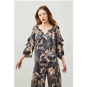 3225) Odd Molly Asphalt Riley Blouse Floral Flounce Loose Fit Size US 14/16